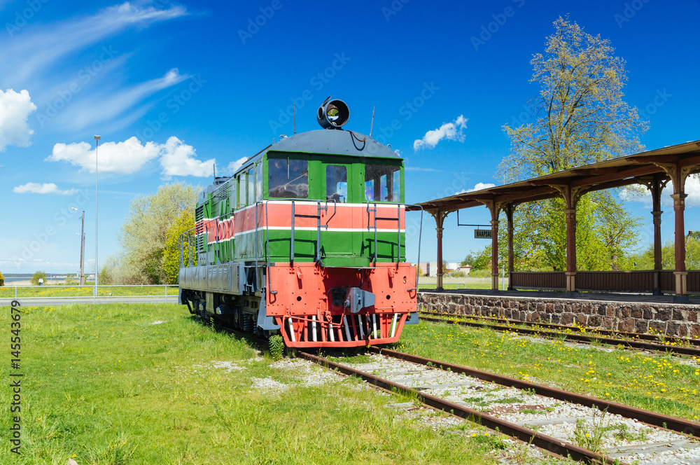 Naklejka premium Old style retro locomotive train