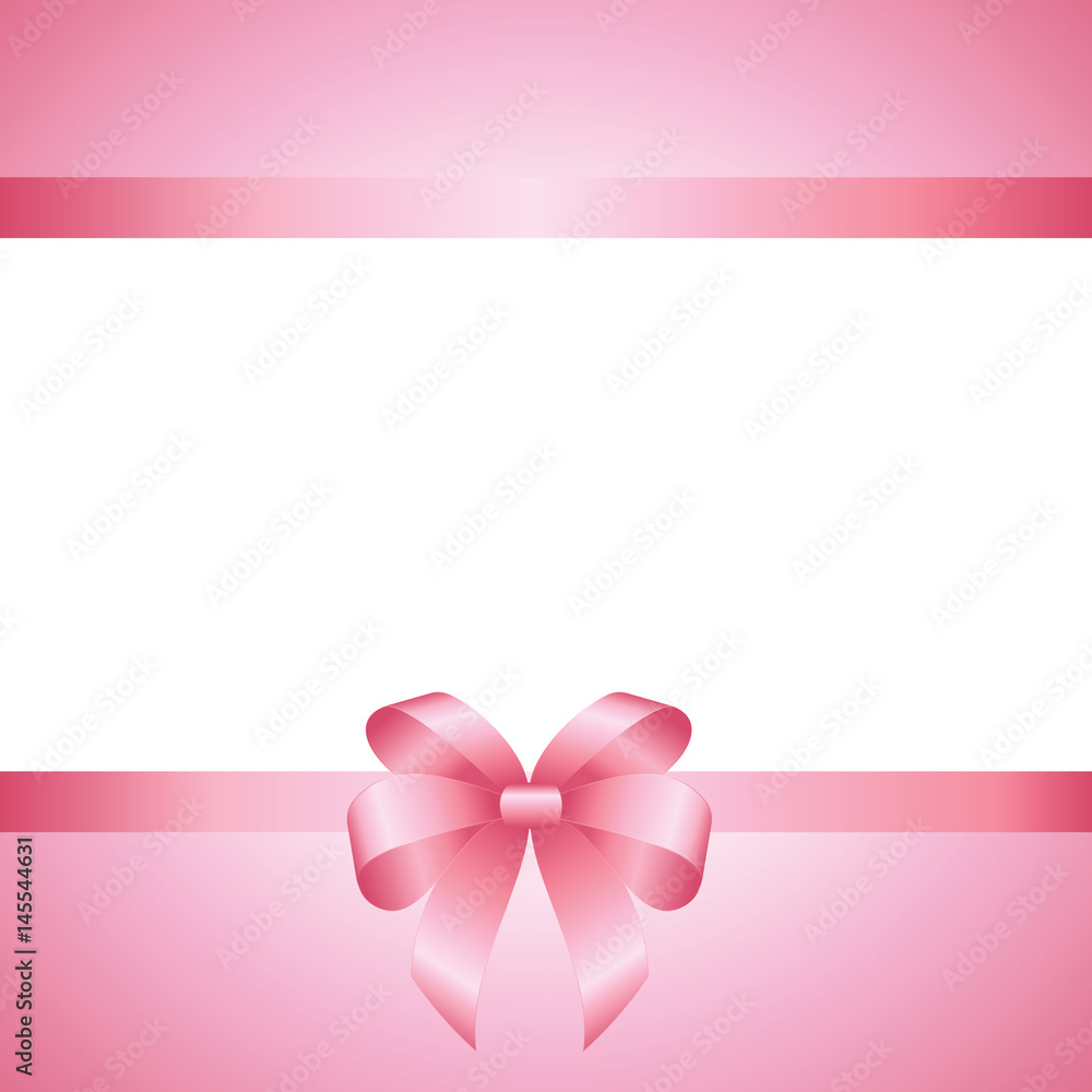 Gift  Card With Pink Satin Ribbon And A Bow, has space for text on white background