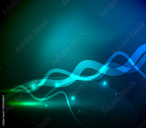 Glowing magic wave line with light effects in darkness