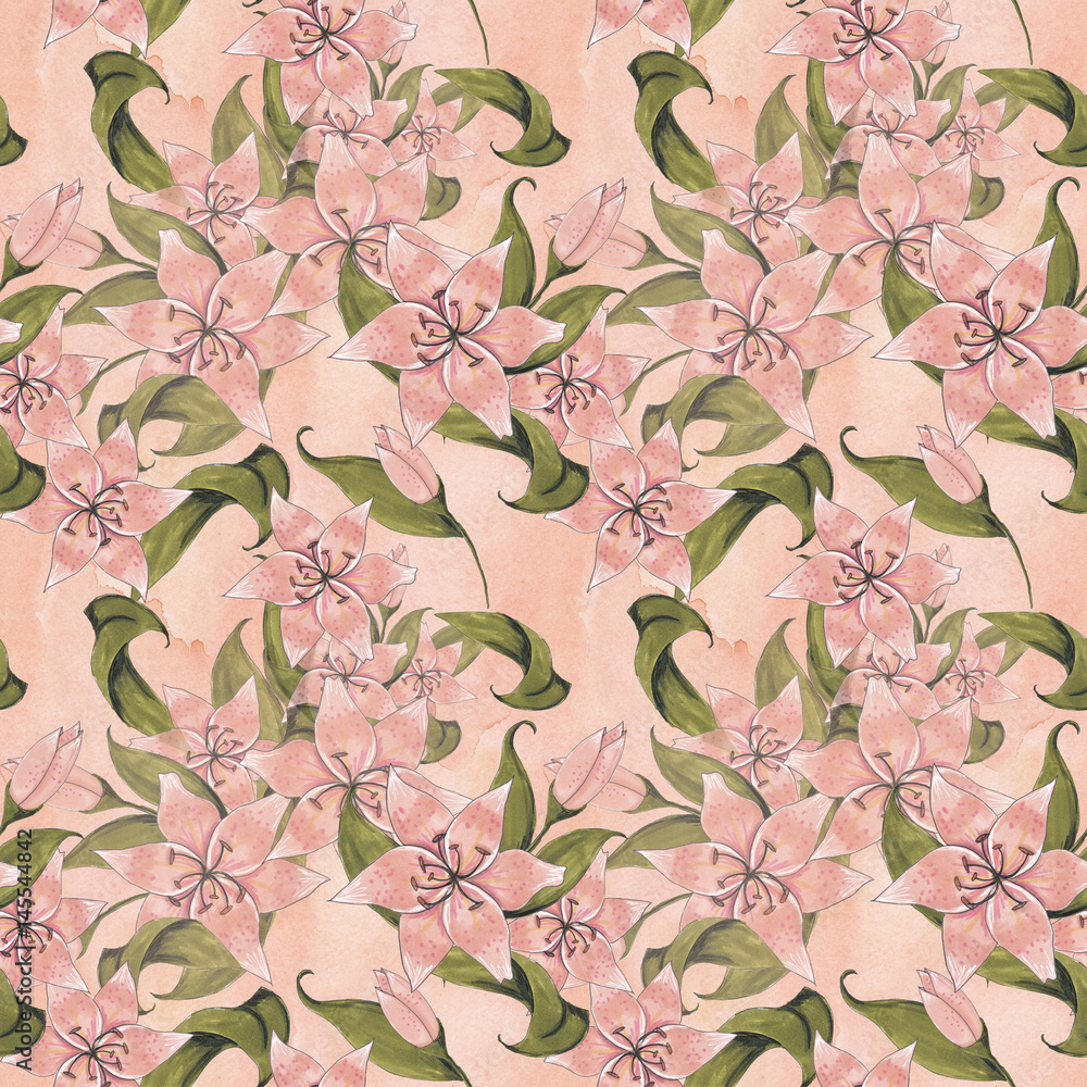 Flowers Hand-Painted Spring Illustration Seamless Pattern Background Texture Wallpaper Scrapbook