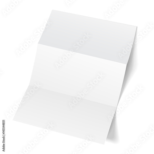 Blank Trifold Paper Leaflet, Flyer, Broadsheet, Flier, Follicle, Leaf A4 With Shadows. On White Background Isolated. Mock Up Template Ready For Your Design. Vector EPS10