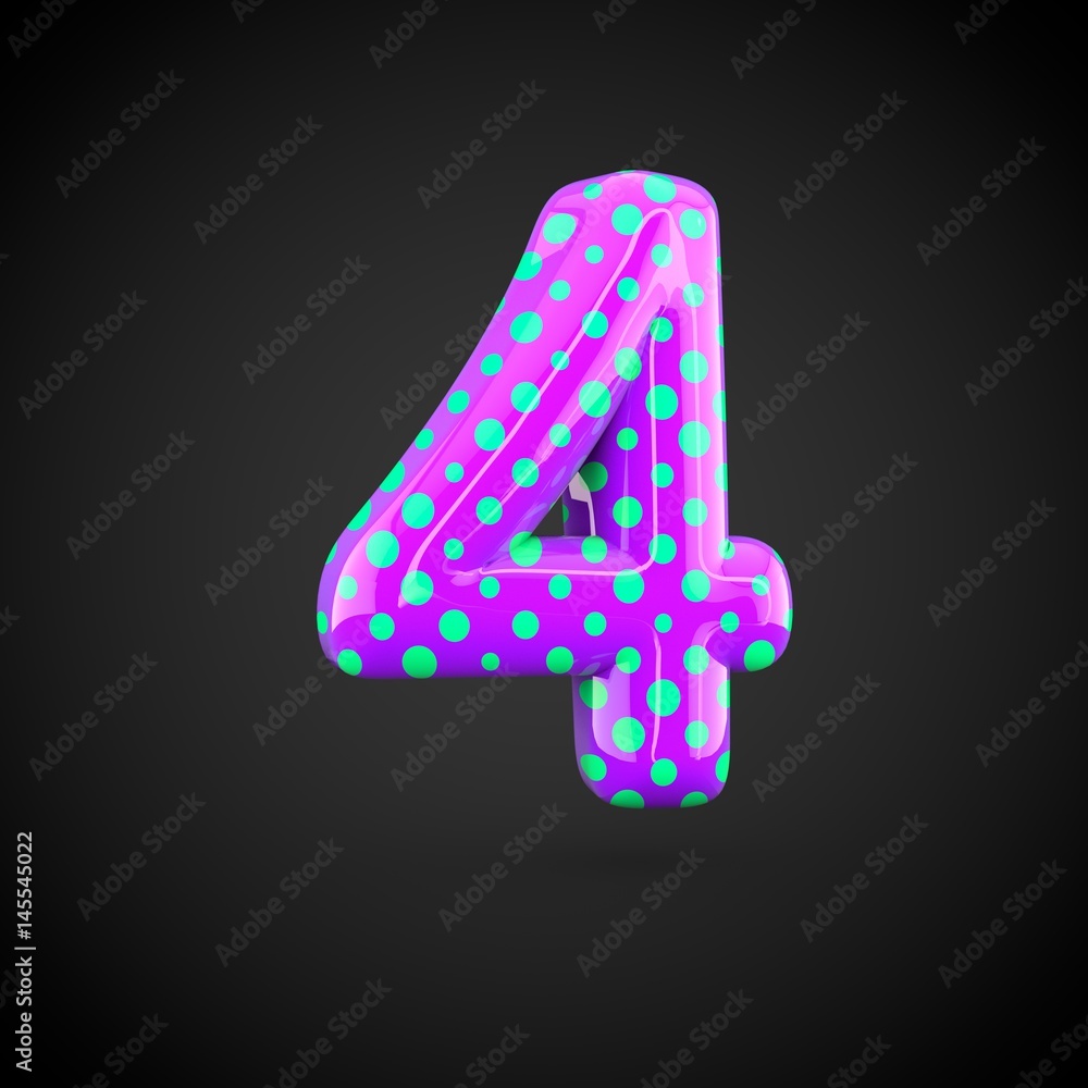 Violet alphabet number 4 with blue dots isolated on white background. Violet alphabet number 4 with blue dots isolated on white background.