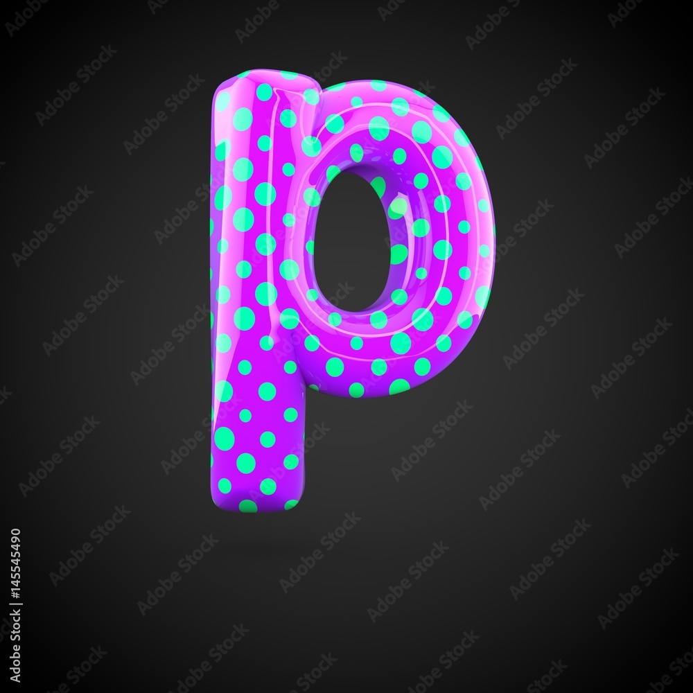 Violet alphabet letter P lowercase with blue dots isolated on white background. Violet alphabet letter P lowercase with blue dots isolated on white background.
