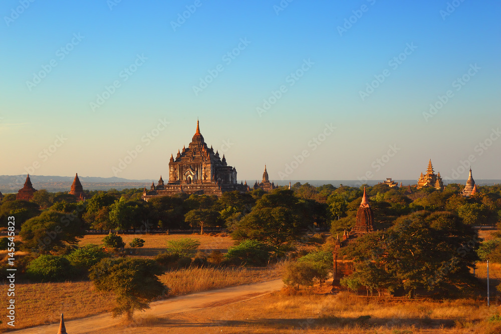 Temples in Bagan at sunset, Myanmar