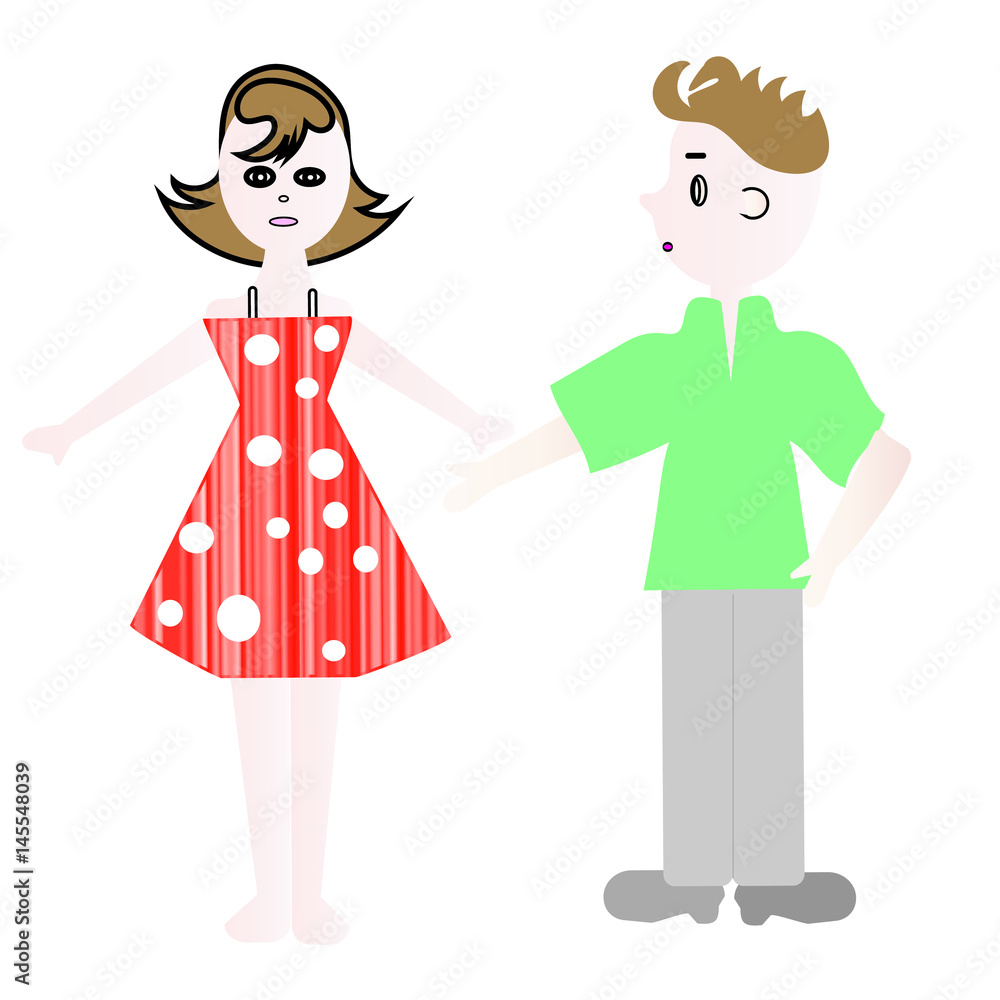 Stylized girl and boy doll, icon, icon. Flat design for web and mobile Stylized girl and boy doll, icon, icon. Flat design for web and mobile