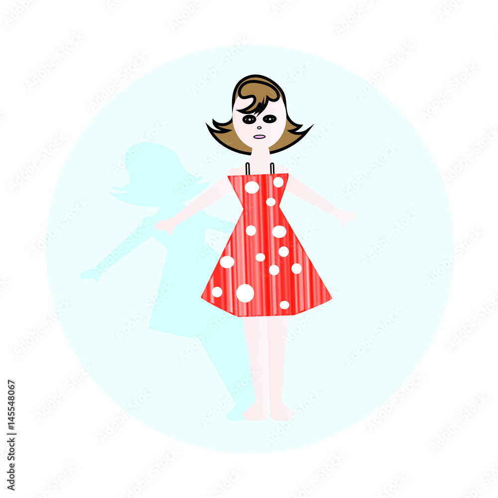 Stylized girl with doll, icon, icon. Flat design for web and mobile Stylized girl with doll, icon, icon. Flat design for web and mobile