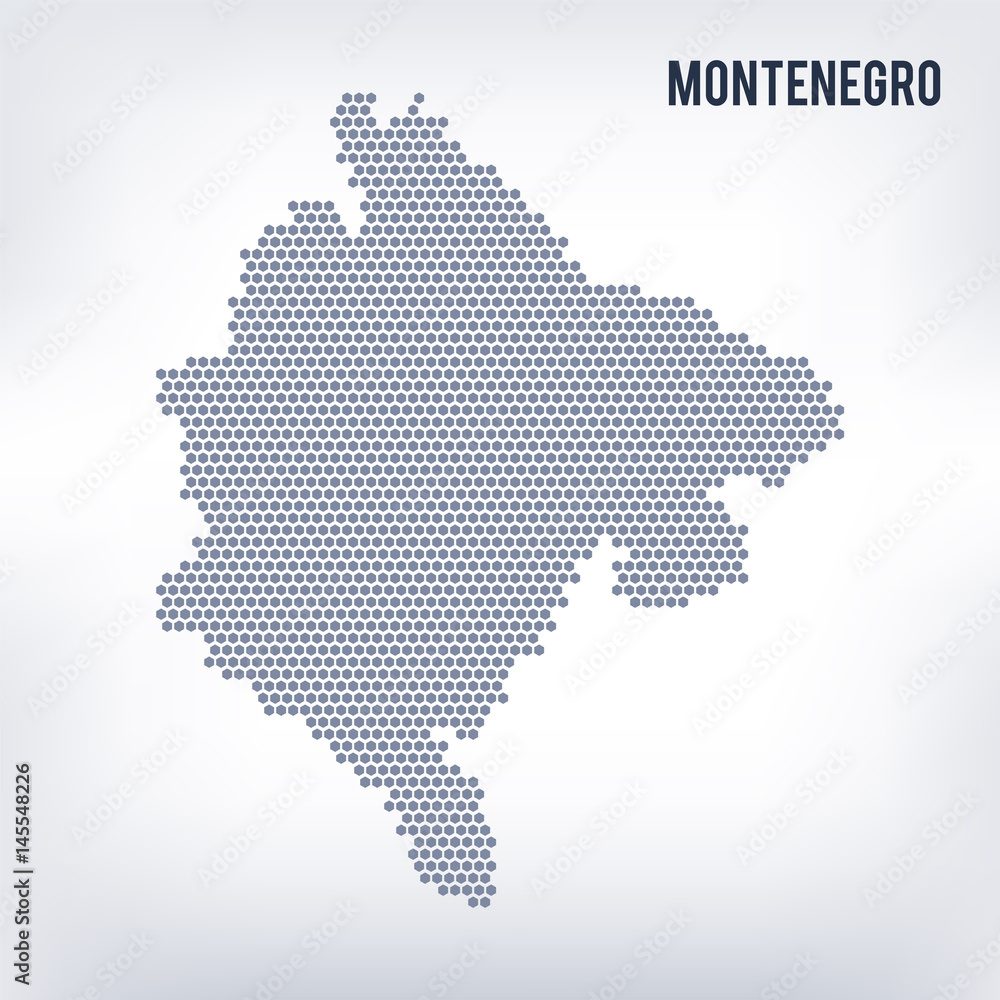 Vector hexagon map of Montenegro on a gray background