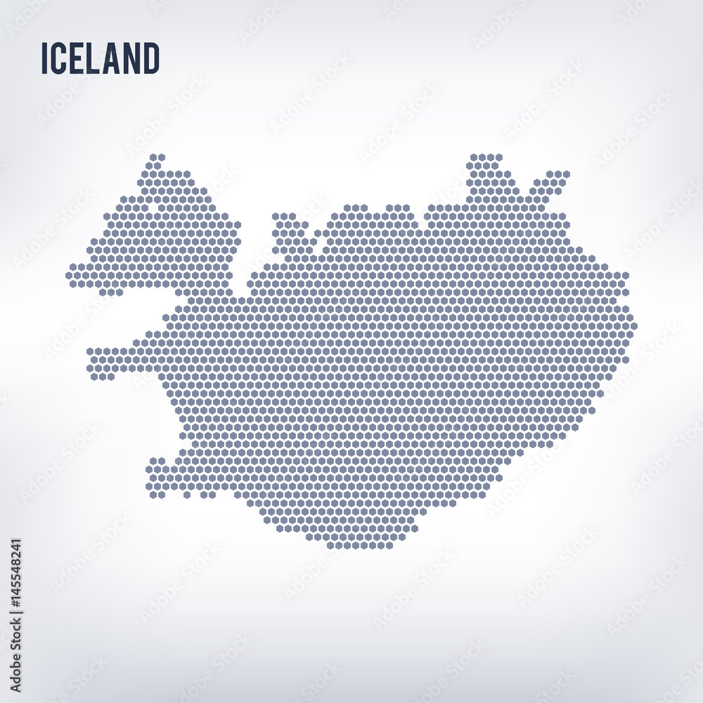 Vector hexagon map of Iceland on a gray background