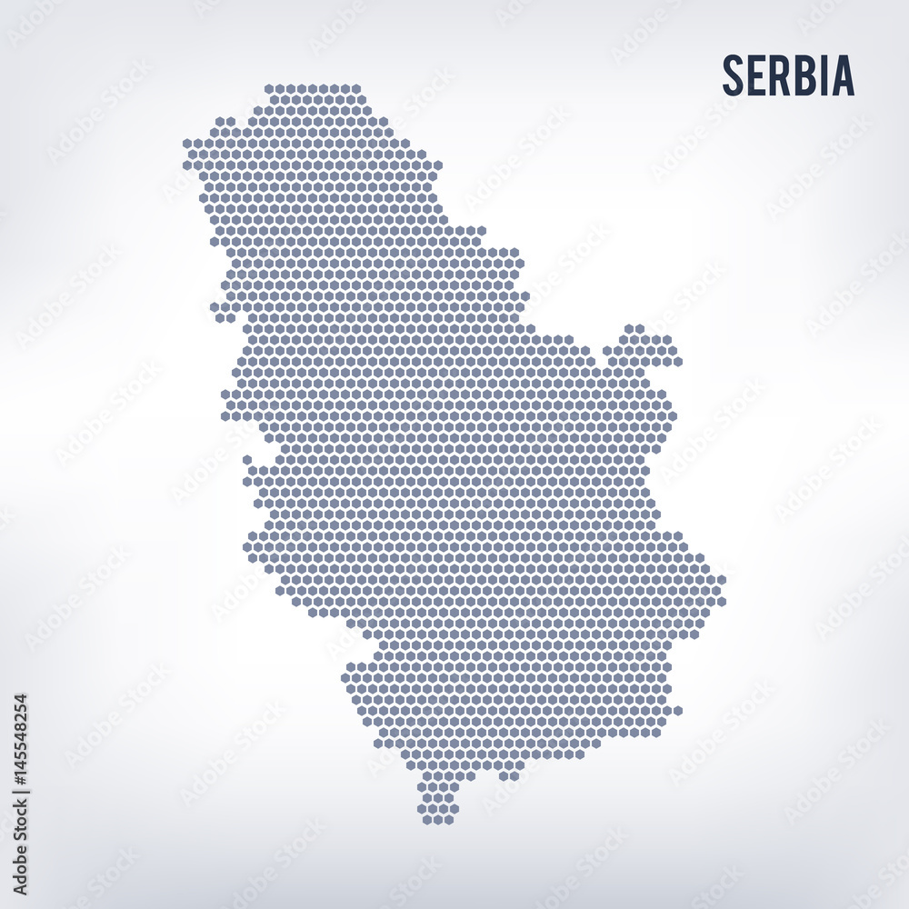 Vector hexagon map of Serbia on a gray background