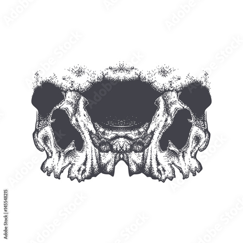 Abstract dotwork grunge horror skull.