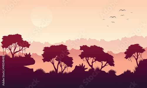 Beauty landscape rain forest silhouette style