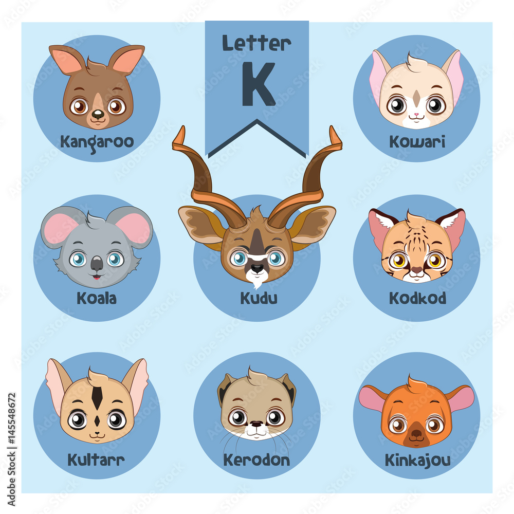 Animal portrait alphabet - Letter K Stock Vector | Adobe Stock