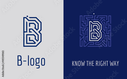 Creative logo for corporate identity of company: letter B. The logo symbolizes labyrinth, choice of right path, solutions. Suitable for consulting, financial, construction, road companies, quests.