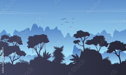 Rain forest scenery silhouette style