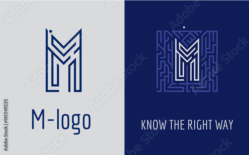 Creative logo for corporate identity of company  letter M. The logo symbolizes labyrinth  choice of right path  solutions. Suitable for consulting  financial  construction  road companies  quests.