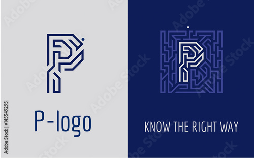 Creative logo for corporate identity of company: letter P. The logo symbolizes labyrinth, choice of right path, solutions. Suitable for consulting, financial, construction, road companies, quests.