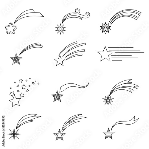 Shooting stars line icons