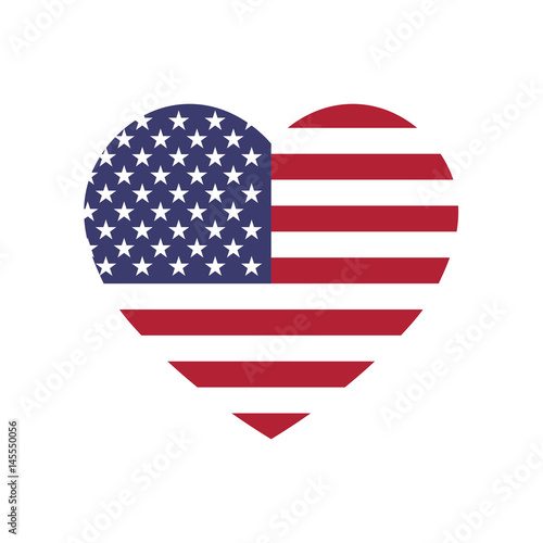 USA flag in a shape of heart. Patriotic national symblol of United States of America. Simple flat vector illustration.
