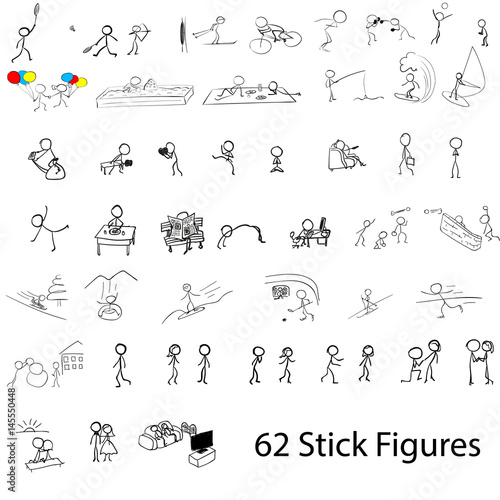 Cartoon icons set people stick figure