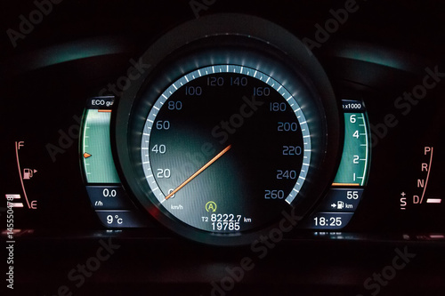 Close up modern electronic speedometer