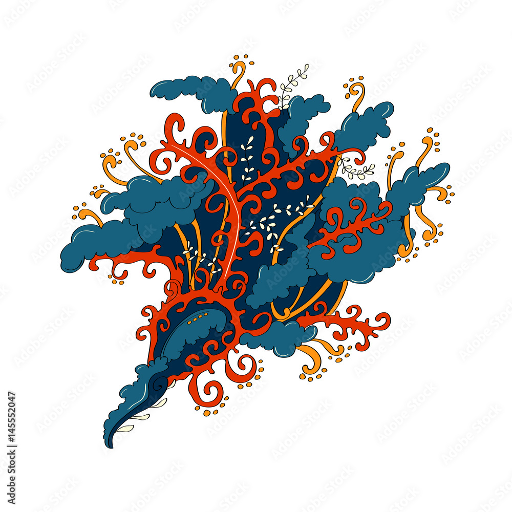 Obraz premium Hand draw illustration, coloring book zentangle. Abstract clouds and curves.