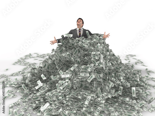 businessman in a heap of money