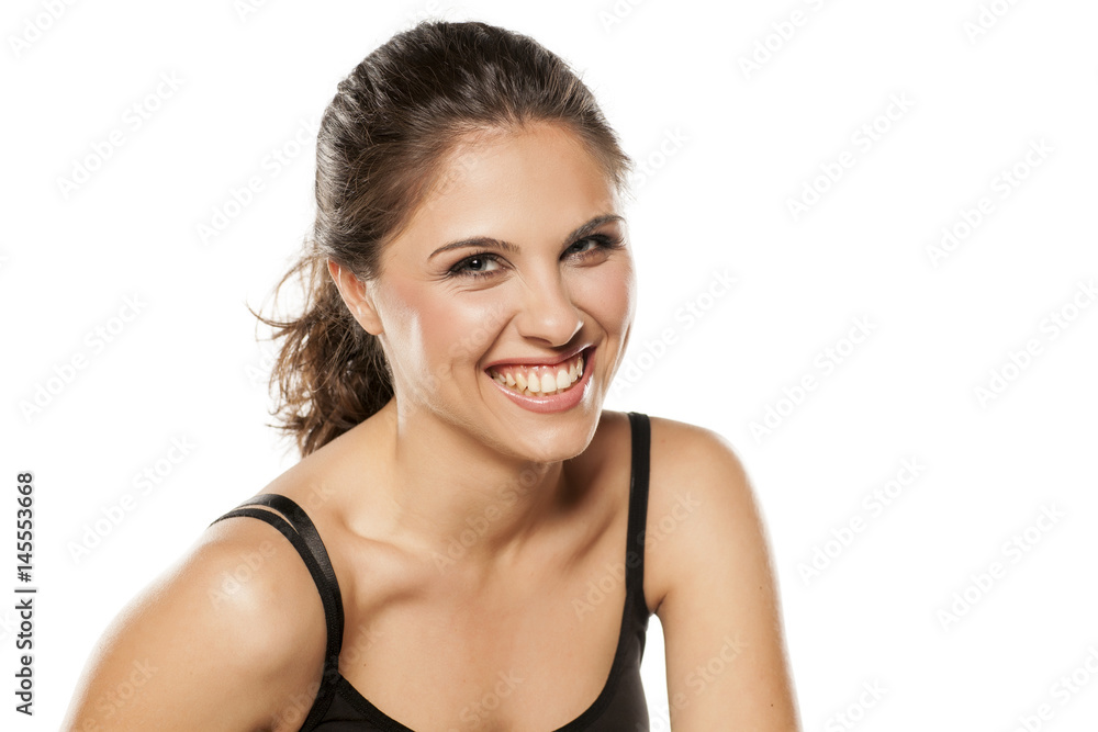 happy young beautiful woman with blue eyes and makeup happy young beautiful woman with blue eyes and makeup