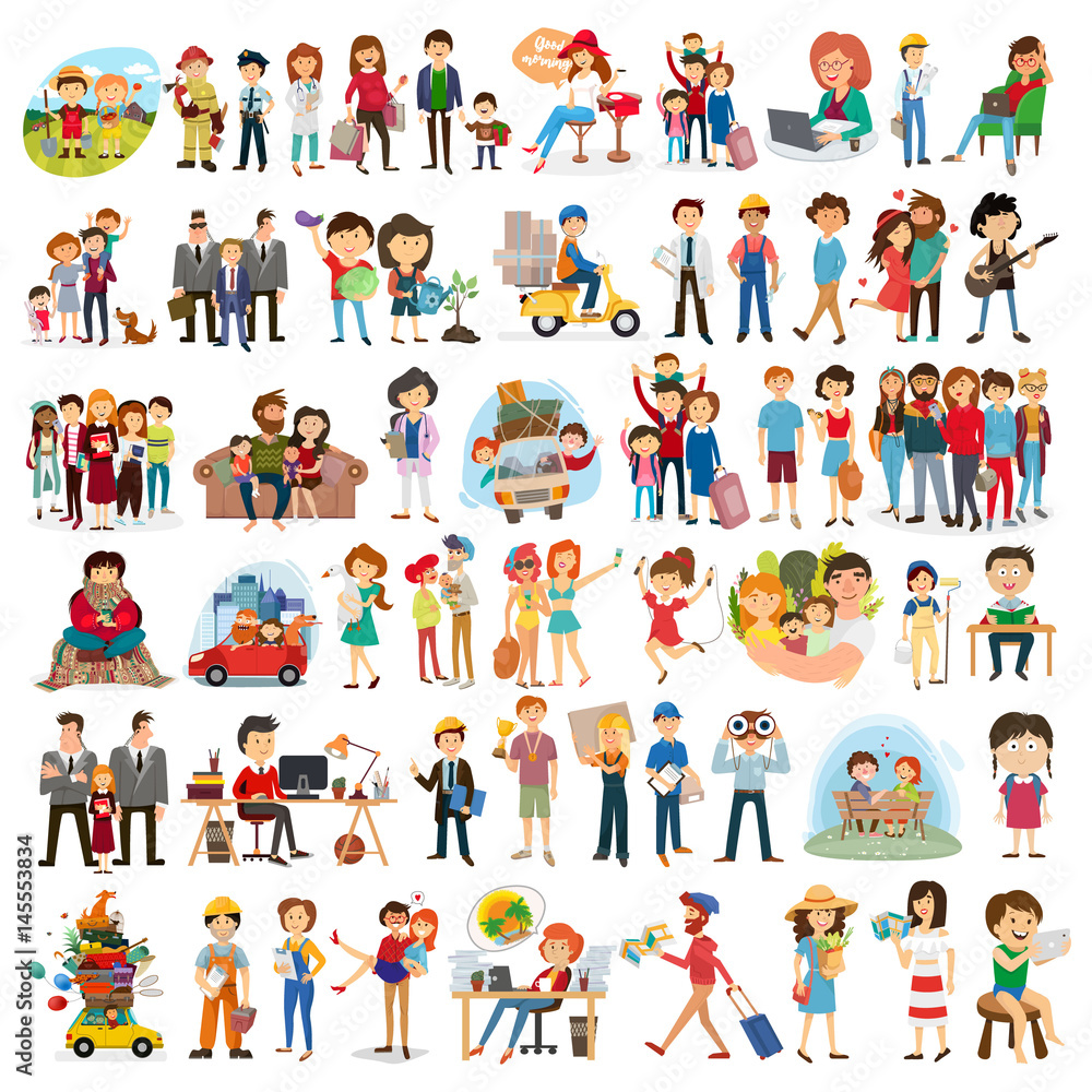 set of happy family, people, with their suitcases family, dinner ,mom reads a story to children, large, Muslim, fashion illustration, stylish teenagers, friendship , vector set of happy family, people, with their suitcases family, dinner ,mom reads a story to children, large, Muslim, fashion illustration, stylish teenagers, friendship , vector