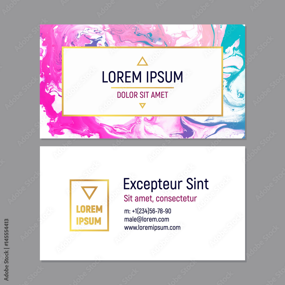 Fototapeta premium Business Card Template with Marble Texture on White Background. Vector illustration Golden Frame.