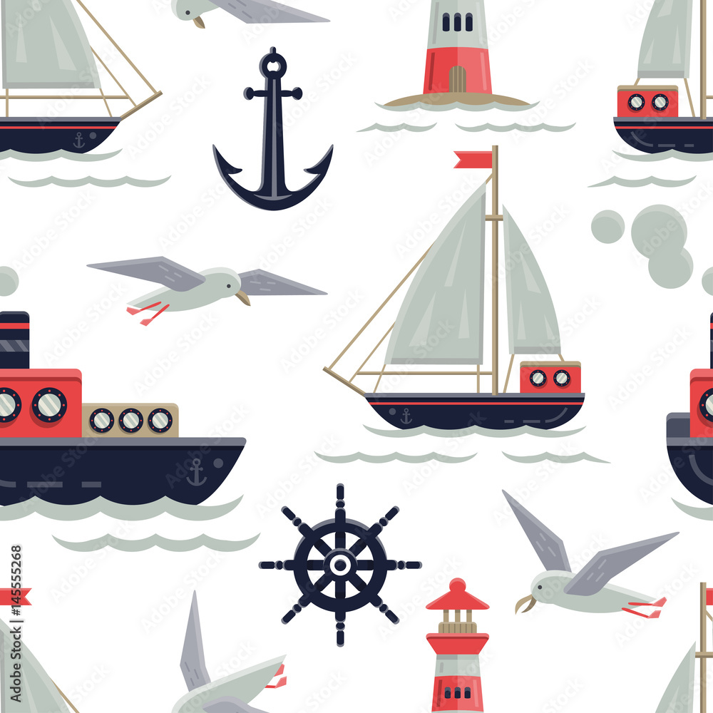 Obraz premium Nautical theme seamless pattern.