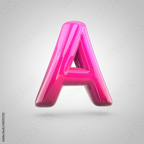 Glossy red and pink gradient paint alphabet letter A uppercase isolated on white background