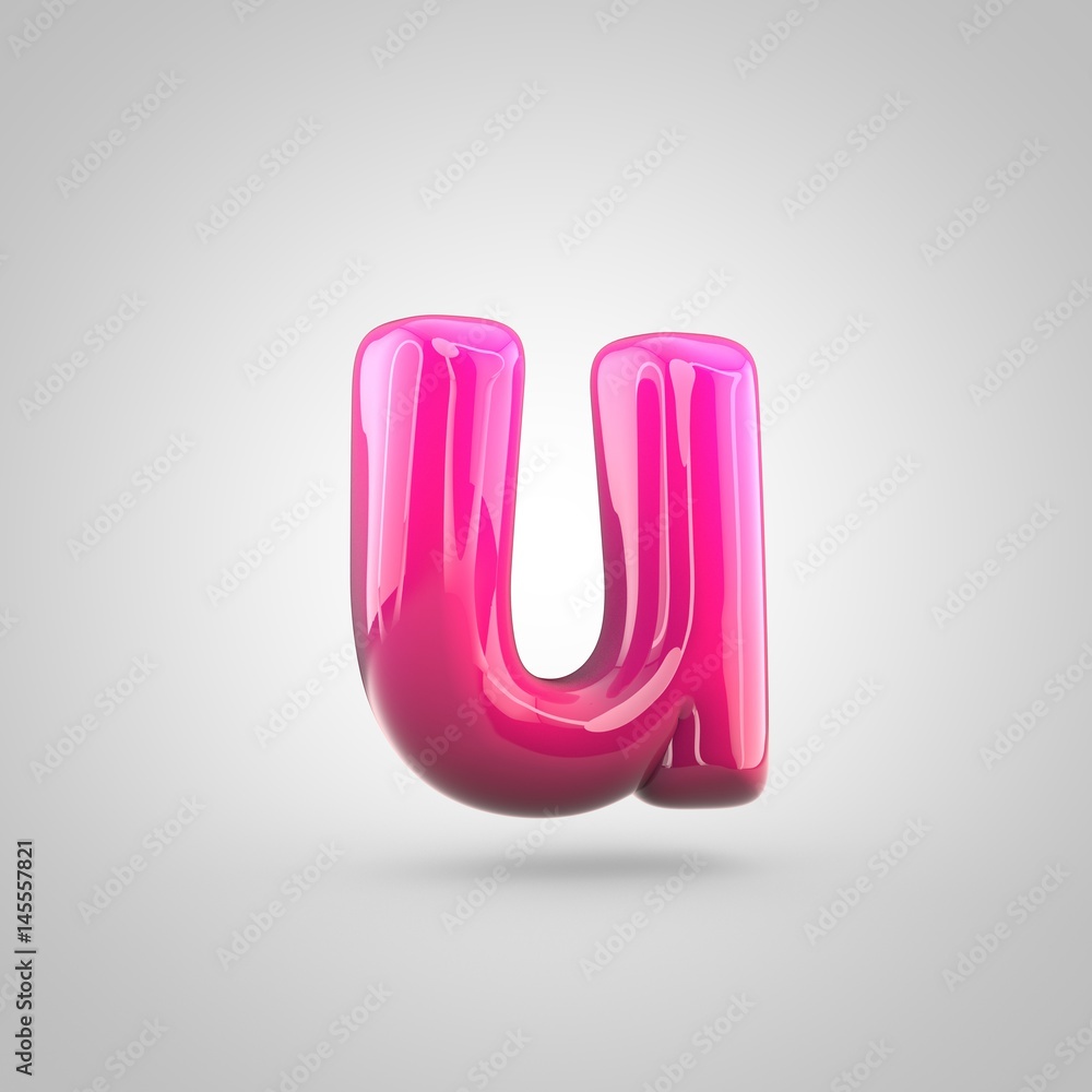 Glossy red and pink gradient paint alphabet letter U lowercase isolated on white background Glossy red and pink gradient paint alphabet letter U lowercase isolated on white background