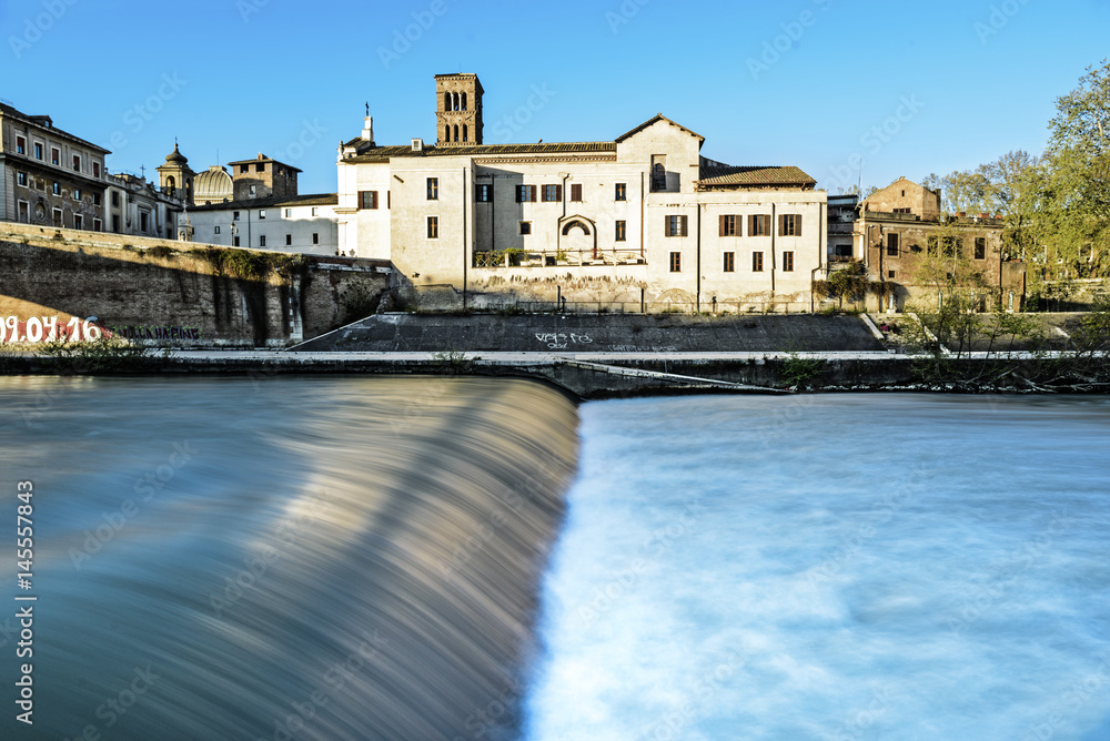 River, Tevere, Island, Tiberina, Bridge, Cestio, Basilica, San Bartolomeo, Rome, Lazio, Italy, Europe