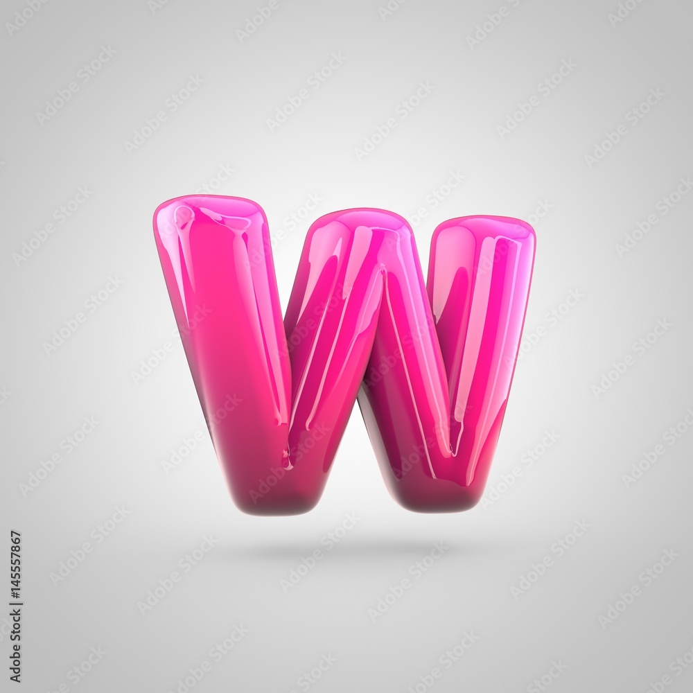 Glossy red and pink gradient paint alphabet letter W lowercase isolated on white background Glossy red and pink gradient paint alphabet letter W lowercase isolated on white background