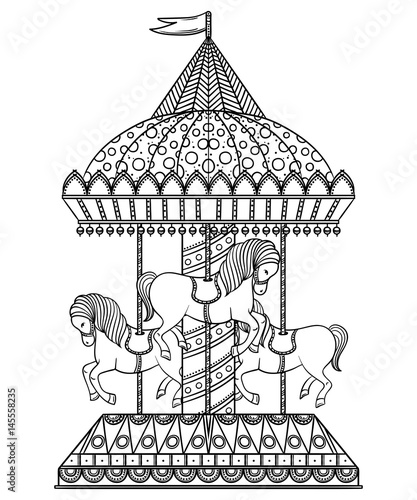 Vintage carousel. Hand drawn vector illustration