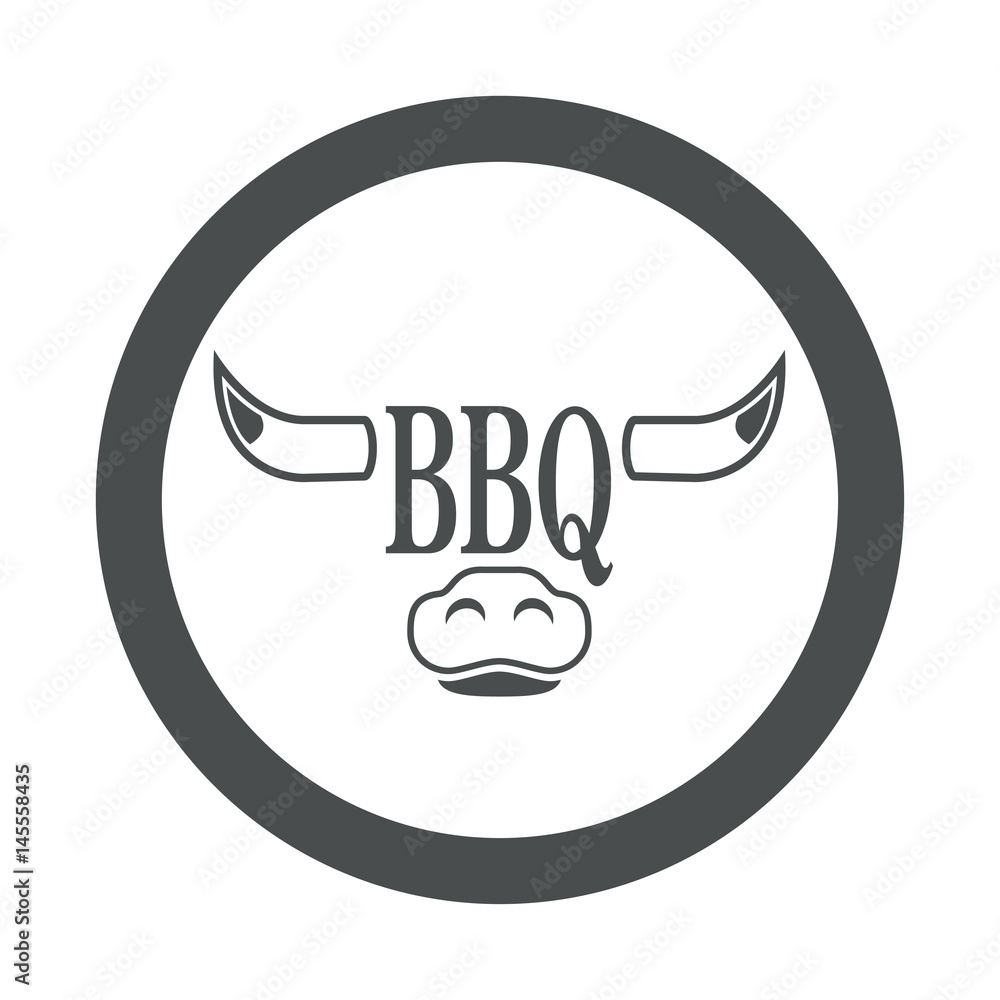 Icono plano BBQ en cabeza toro en circulo color gris Icono plano BBQ en cabeza toro en circulo color gris