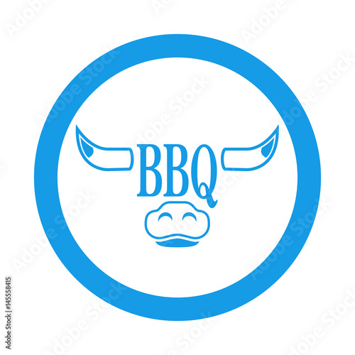 Icono plano BBQ en cabeza toro en circulo color azul