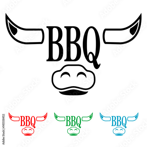 Icono plano BBQ en cabeza toro en varios colores
