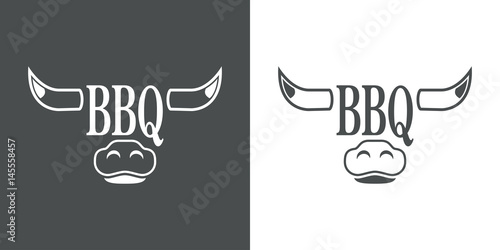 Icono plano BBQ en cabeza toro gris y blanco