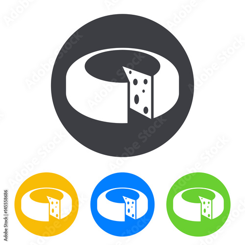 Icono plano queso emmental en circulo varios colores