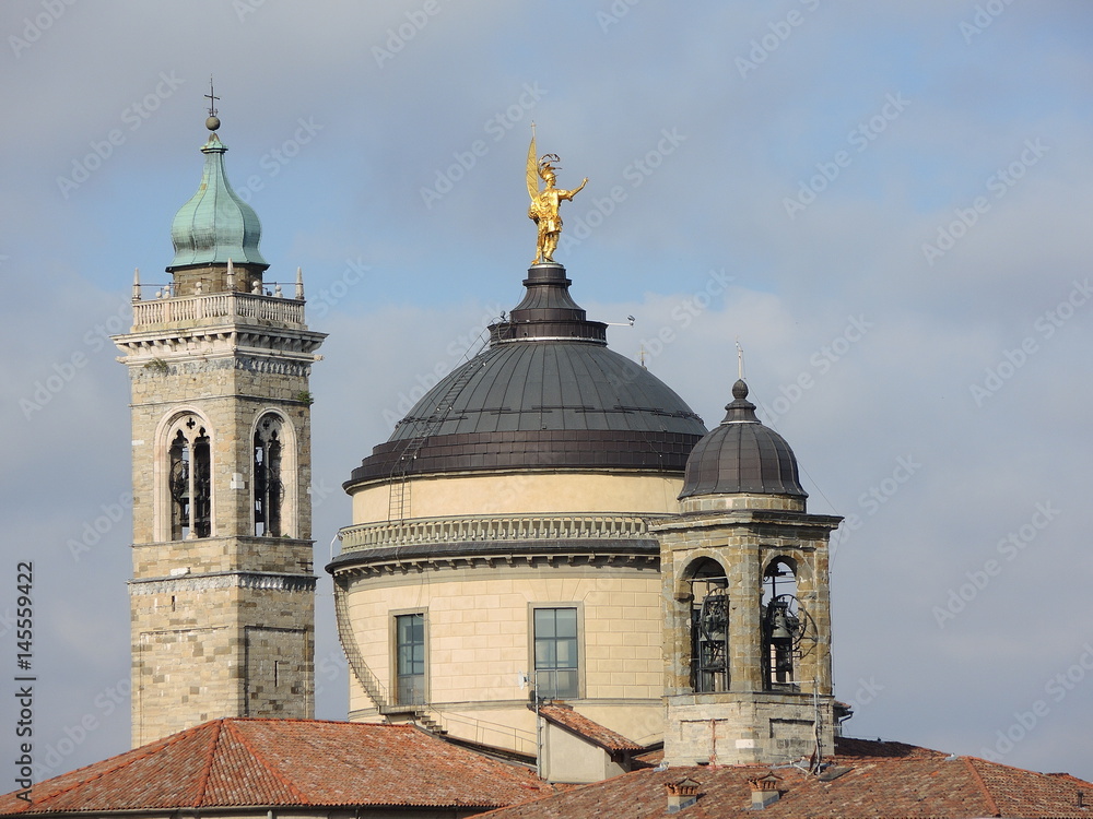 Bergamo - Old city (Città Alta), Italy. Landscape on the city center, the group of old towers from the old fortress