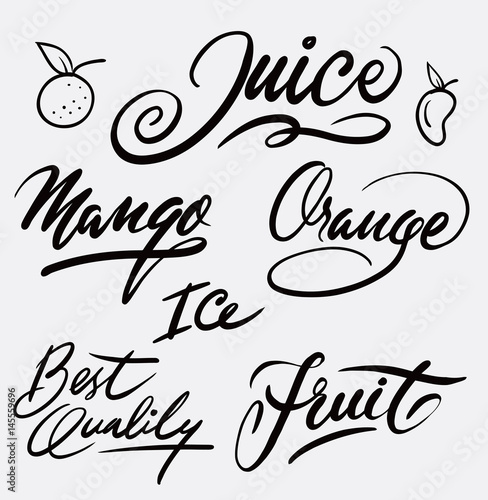 Juice and fruit hand written typography. Good use for logotype, symbol, cover label, product, brand, poster title or any graphic design you want. Easy to use or change color
