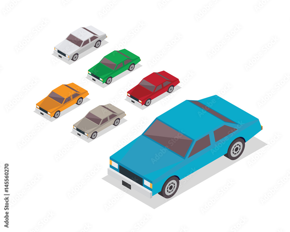 Modern Isometric Urban Vehicle Illustration Logo -    Multicolor Sedan Car Set