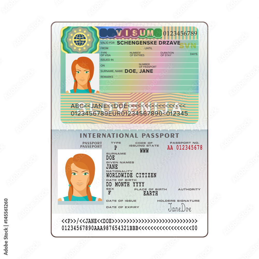 Vector international open passport with Slovenia visa Stock Vector | Adobe  Stock