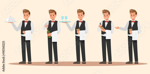 Set of Waiter character design. Vector design. photo