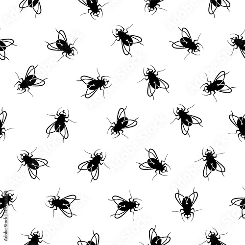 Seamless vector pattern - fly. Black and white