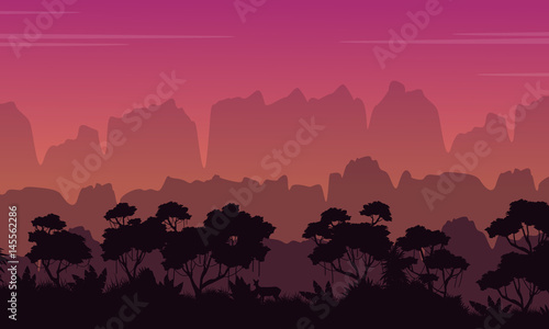Landscape of mountain with jungle silhouette