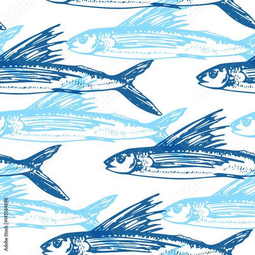 Pattern with blue flying fish