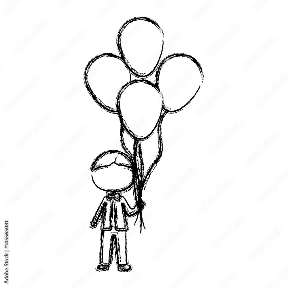 monochrome sketch of caricature faceless kid with bow tie and many balloons vector illustration monochrome sketch of caricature faceless kid with bow tie and many balloons vector illustration