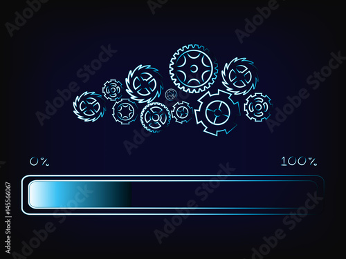 complex gearwheels mechanism with progress bar loading